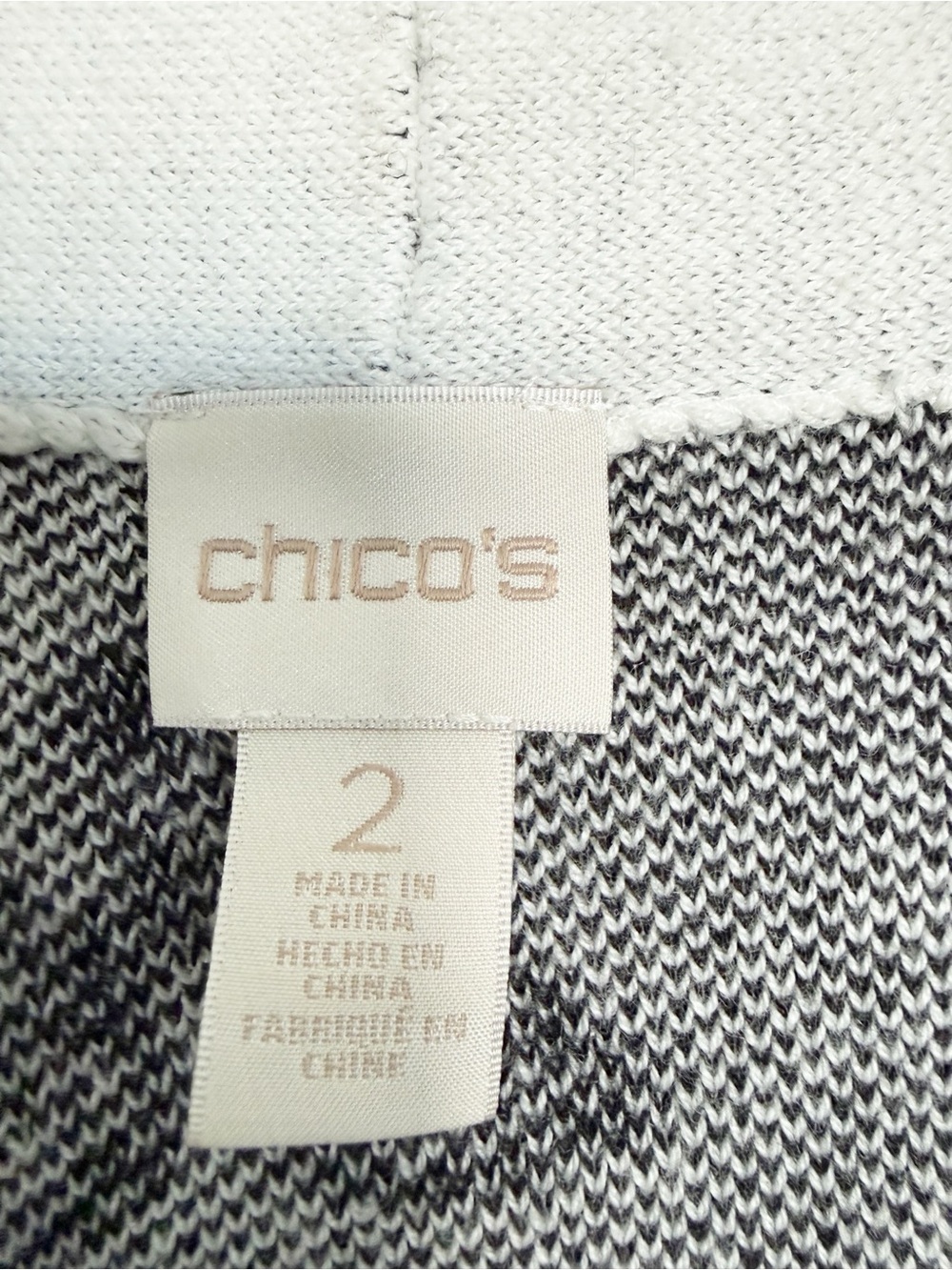 Chico's Long Open Cardigan Sweater Black and White Lace Fringe - Picture 6 of 8